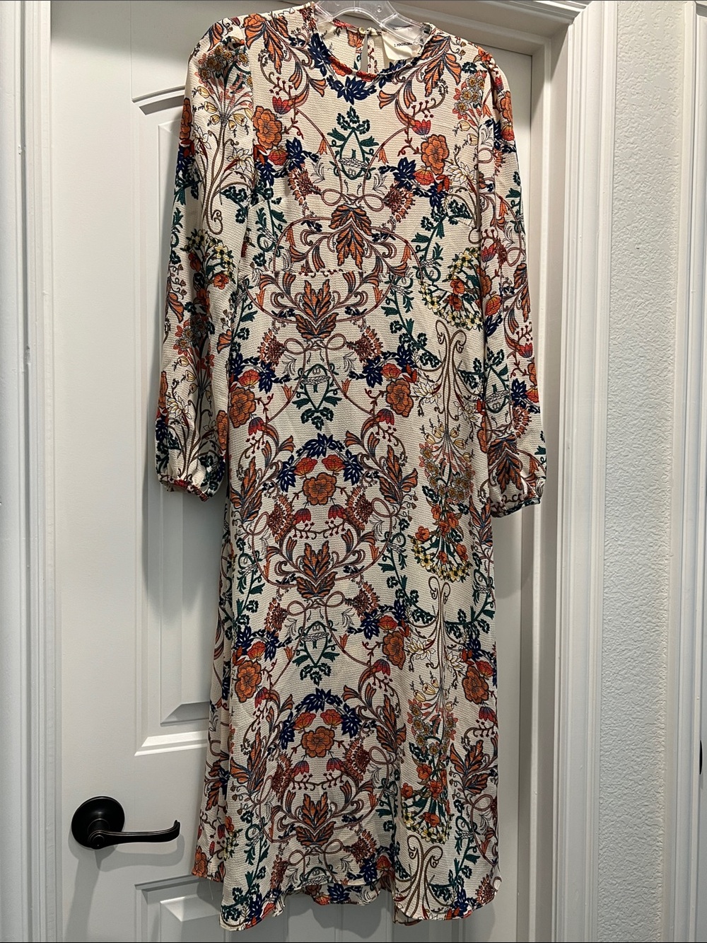 Floral & Cream Long-Sleeve Midi Dress